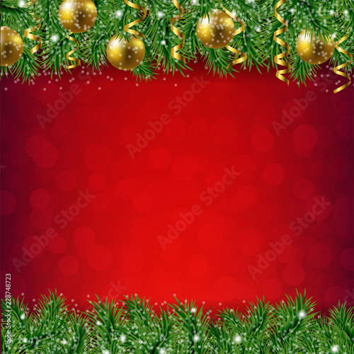 Fir Tree Border With Red Background