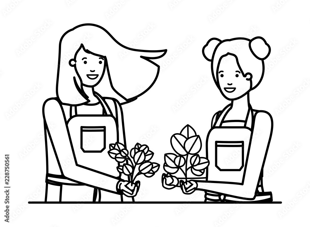 young women gardeners smiling avatar character young women gardeners smiling avatar character