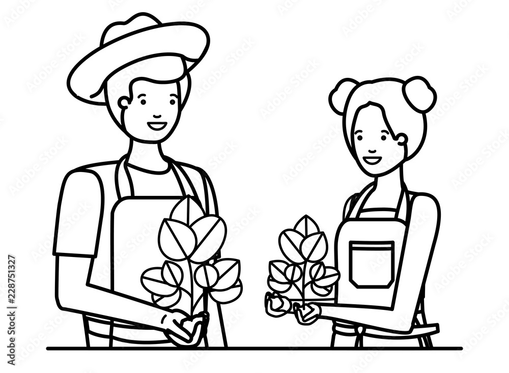 couple of gardeners smiling avatar character