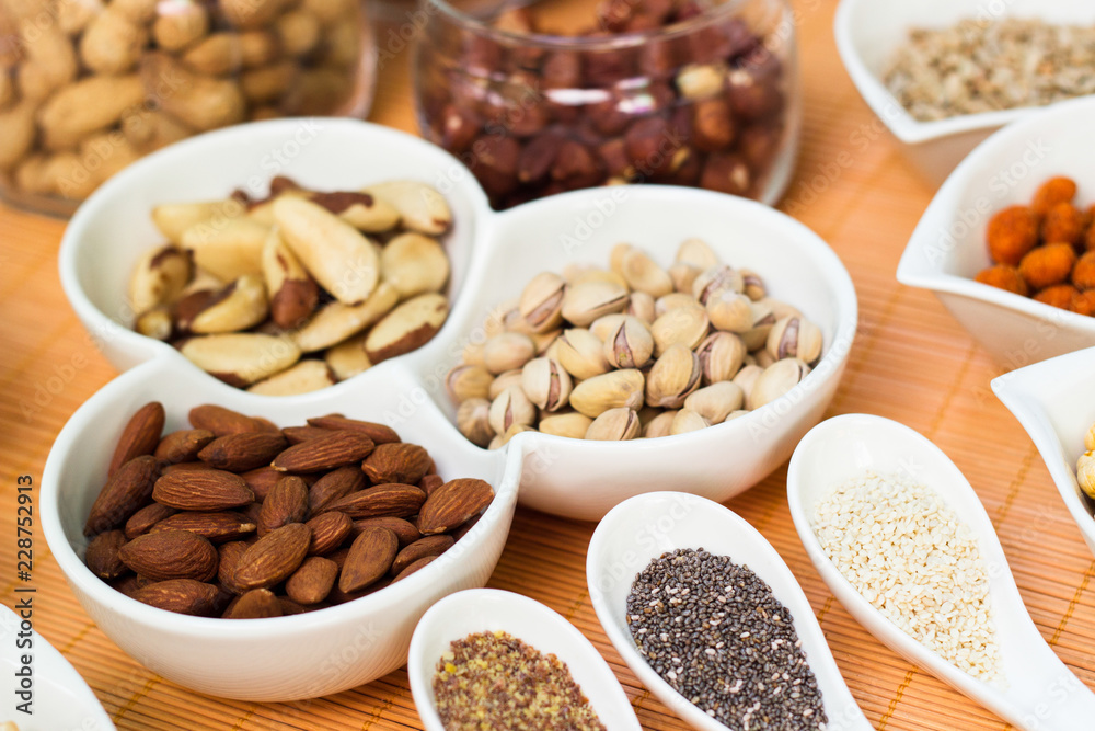 A collection of different dry fruits. Legume family A collection of different dry fruits. Legume family