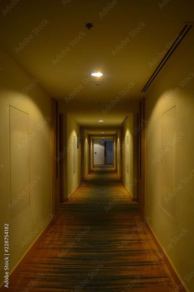long hotel corridor with doors long hotel corridor with doors