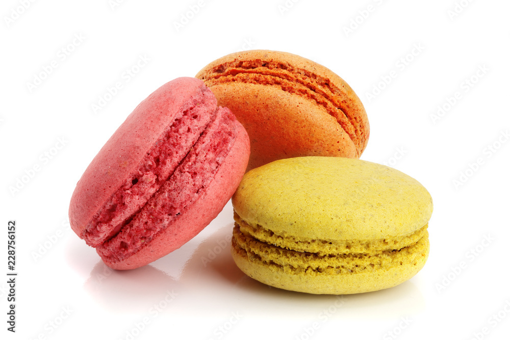 three macaroons isolated on white background closeup three macaroons isolated on white background closeup