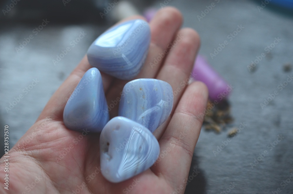 Φωτογραφία Set of 2 Blue Lace Agate Tumbled Stone great for dealing with stress and emotions Tumbled Blue Lace Agate Comfort and Nurturing healing reiki crystal