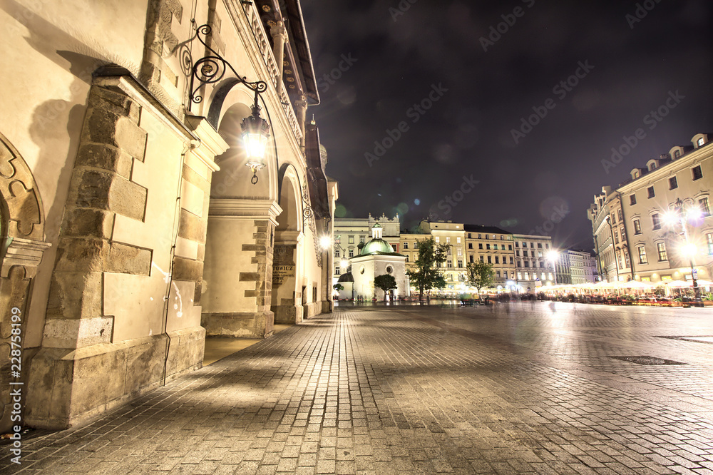Cloth Hall and St Mary s Church at Main Market Square in Cracow Poland