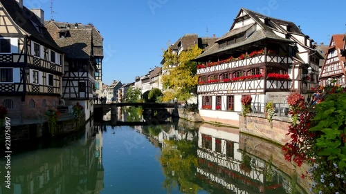 View on the Maison des Tanneurs (tanners' houses) de Strasbourg is a traditional, historic and picturesque Alsatian half-timbered house in the Petite France district. Filmed in october 2018.