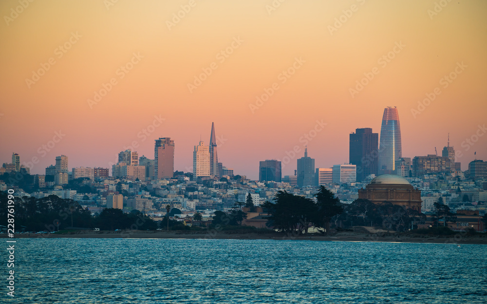 San Francisco Skyline Illuminated By the Setting Sun