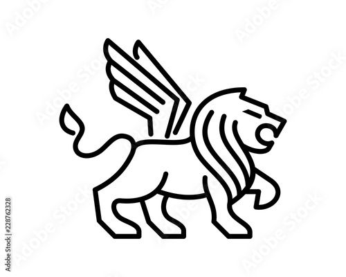 Fototapeta Naklejka Na Ścianę i Meble -  Abstract Vector Line Art Animal King of the Jungle Lion with Wings Sign Symbol Icon Logo Template Design Inspiration