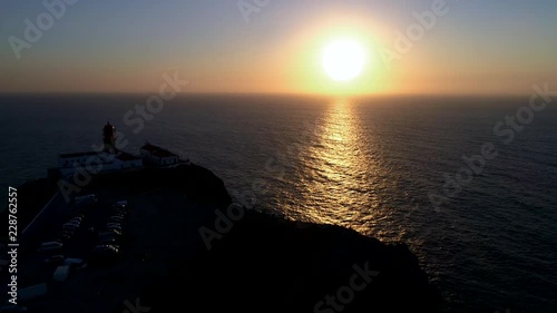 Aerial shot of Cabo de sao vicente - Cape St. Vincent - southernmost point of continental europe at sunset