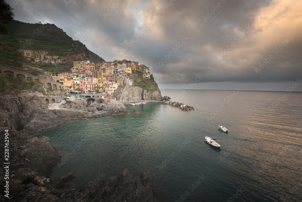 View of Manarola. Manarola is a small town in the province of La Spezia, Liguria, northern Italy