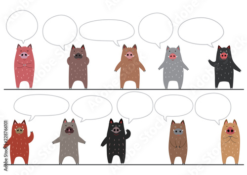 funny boars border with speech bubbles