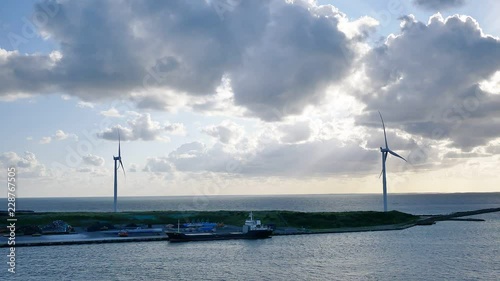 clean recycle energy from the wind mill or turbines or farms of Japan tsuruga at Fukui prefecture photo