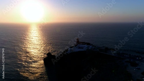 Aerial shot of Cabo de sao vicente - Cape St. Vincent - southernmost point of continental europe at sunset