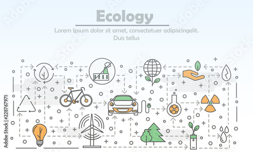 Vector thin line art ecology poster banner template © skypicsstudio