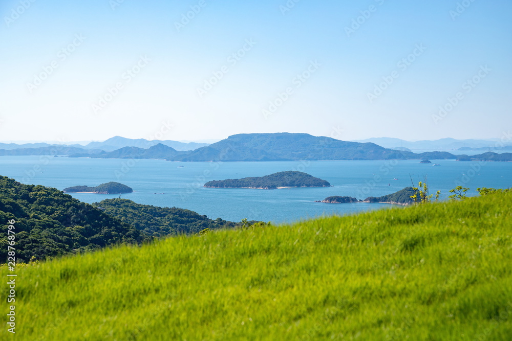 Landscape of the Seto Inland Sea(islands and lawn) at Takamatsu city,Shikoku,Japan