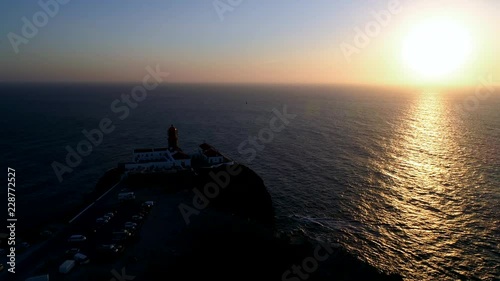 Aerial shot of Cabo de sao vicente - Cape St. Vincent - southernmost point of continental europe at sunset