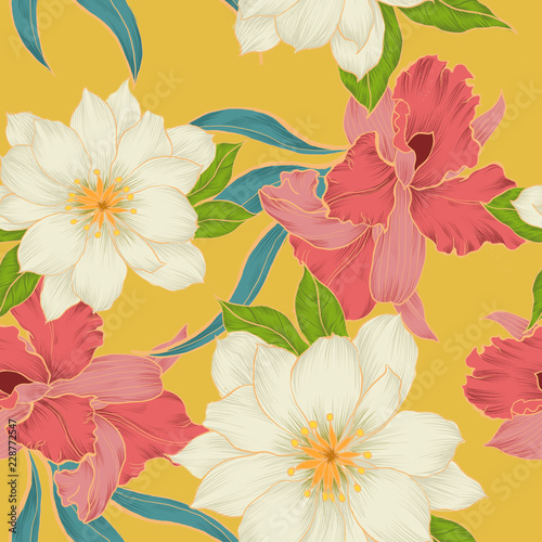 Wallpaper Mural Beautiful seamless floral pattern background. Torontodigital.ca