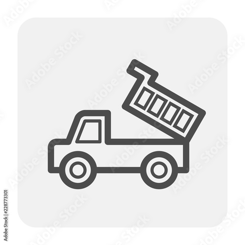 Dump truck vector icon. May called tipper truck, dumper trailer or tip lorry. Heavy machine equipment or vehicle for construction to load, unload, carrier, transport and delivery sand, rock and gravel