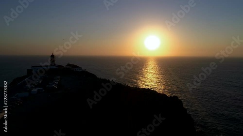 Aerial shot of Cabo de sao vicente - Cape St. Vincent - southernmost point of continental europe at sunset
