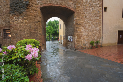 Colorful street in Pienza  Tuscany  Italy