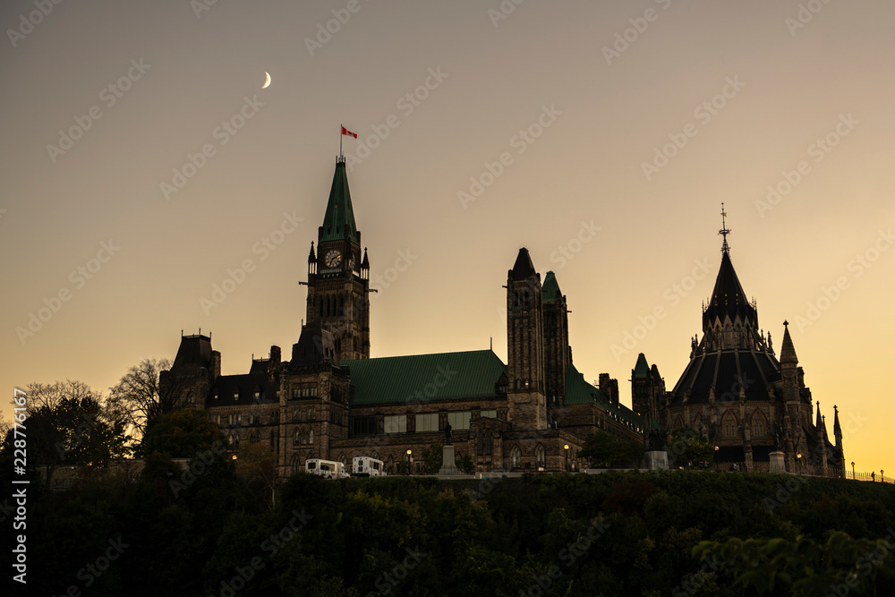 The Parliament of Canada and Ottawa River at the sunset