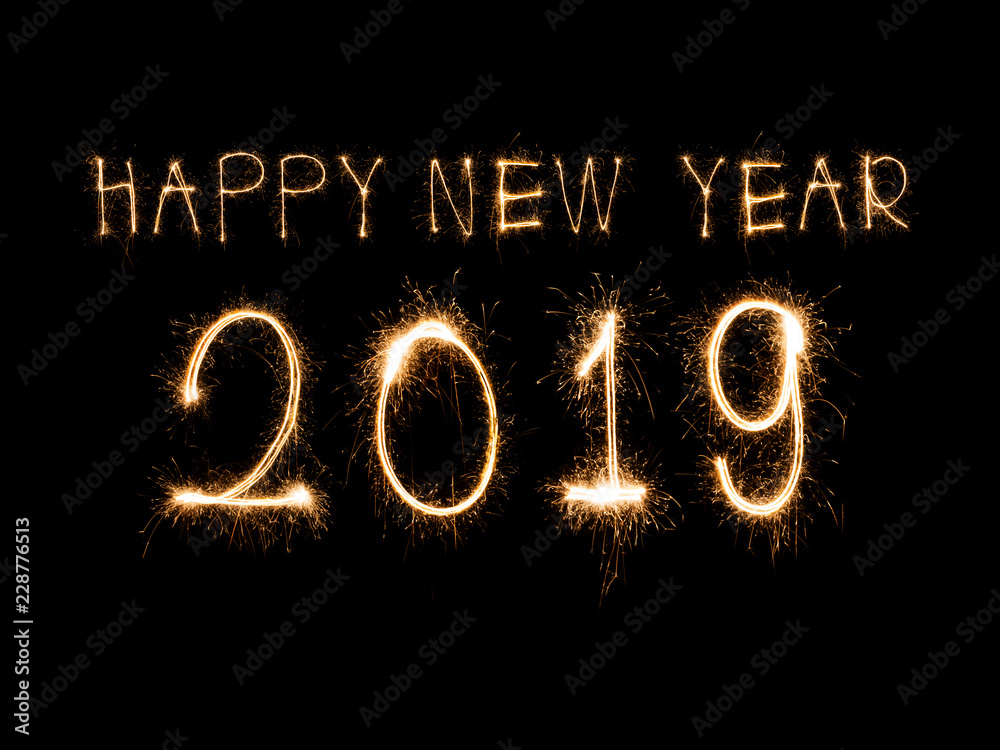 Happy new year 2019 written with Sparkle firework Happy new year 2019 written with Sparkle firework