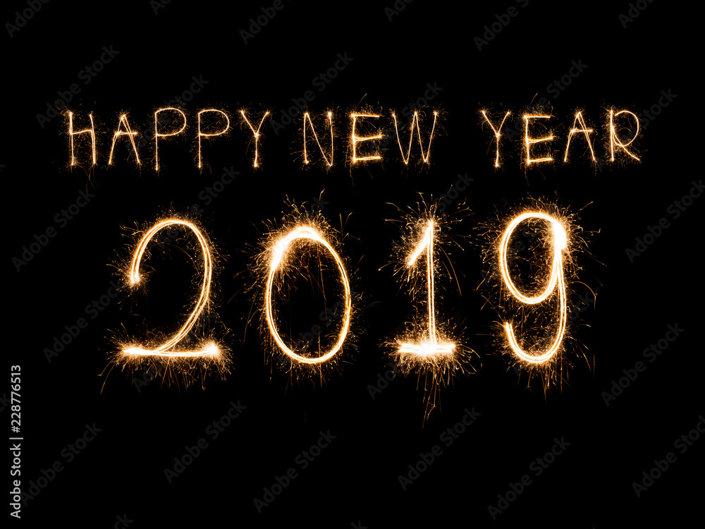 Happy new year 2019  written with Sparkle firework