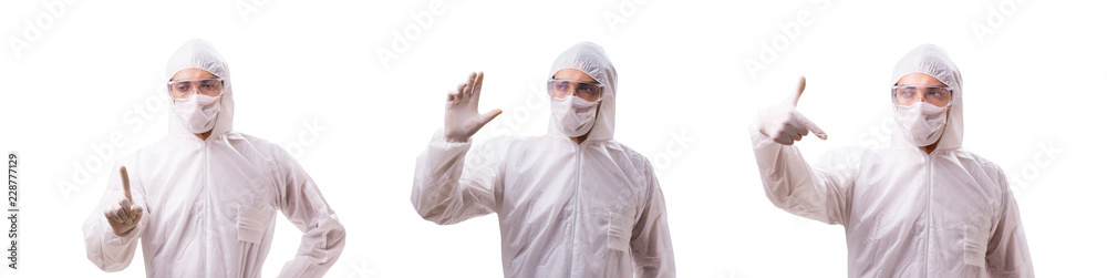 Man in protective suit isolated on white background Man in protective suit isolated on white background