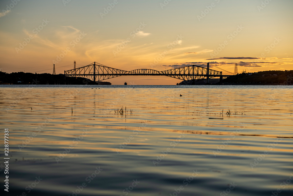 Quebec city bridge in Canada on the sunset