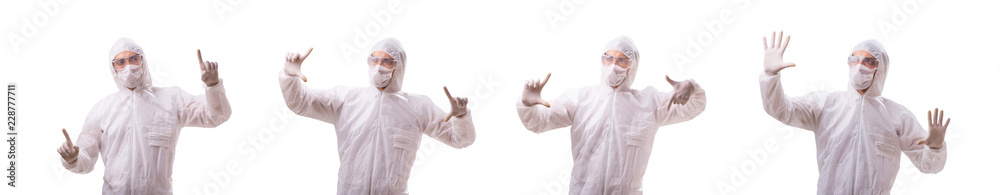 Man in protective suit isolated on white background Man in protective suit isolated on white background