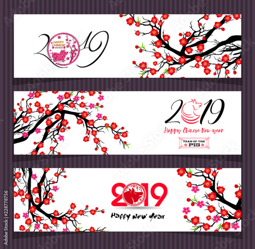 Set Banners for Chinese New Year of the pig 2019