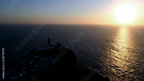 Aerial shot of Cabo de sao vicente - Cape St. Vincent - southernmost point of continental europe at sunset