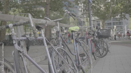 hek vol fietsen. Parked bicycles in Holland - Ungraded S-log footage (gives you the flexibility and dynamic range.) photo