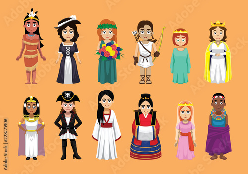 Cute Various Princess Cartoon Character Costume Girl Cartoon Cute Vector