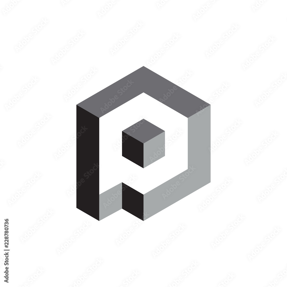 P letter with 3d Box
