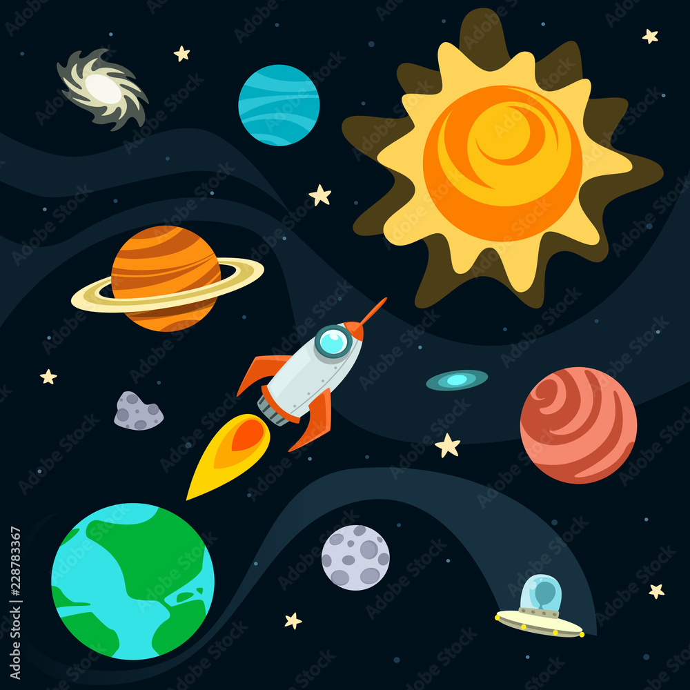 sun with planets in space drawing