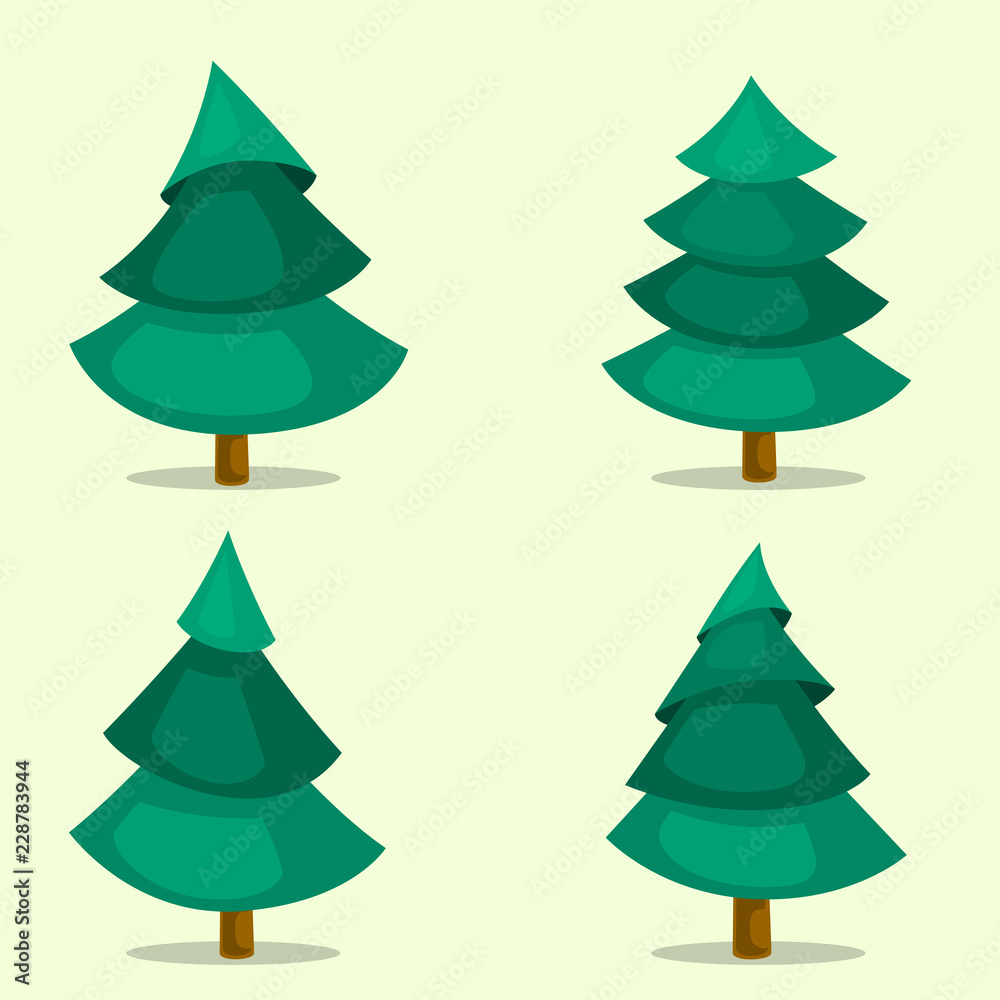 Obraz premium vector cartoon pine tree collection set