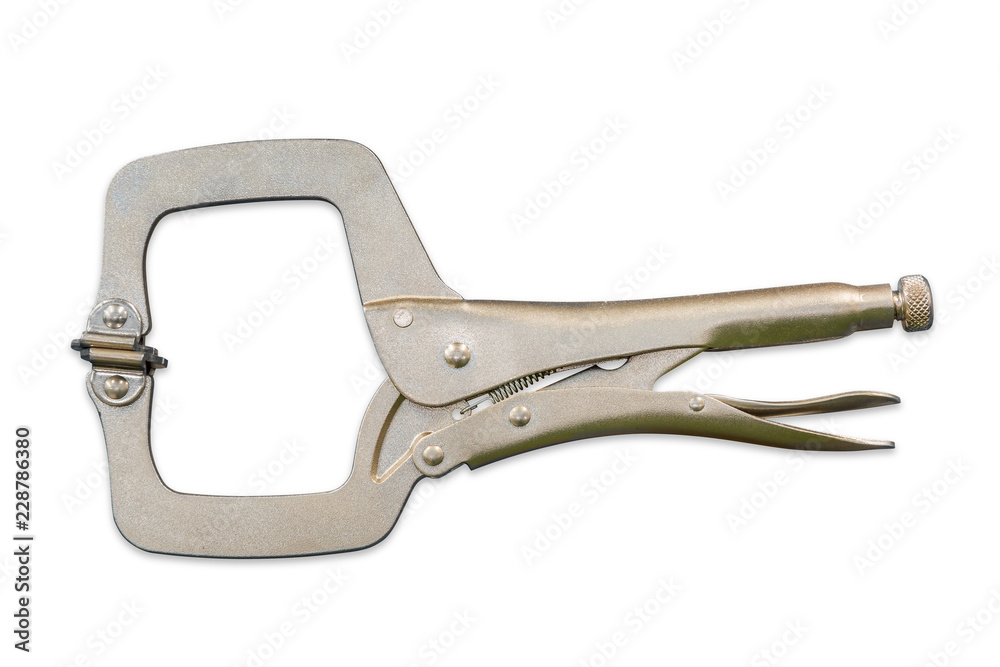 Locking pliers C-clamps on white background