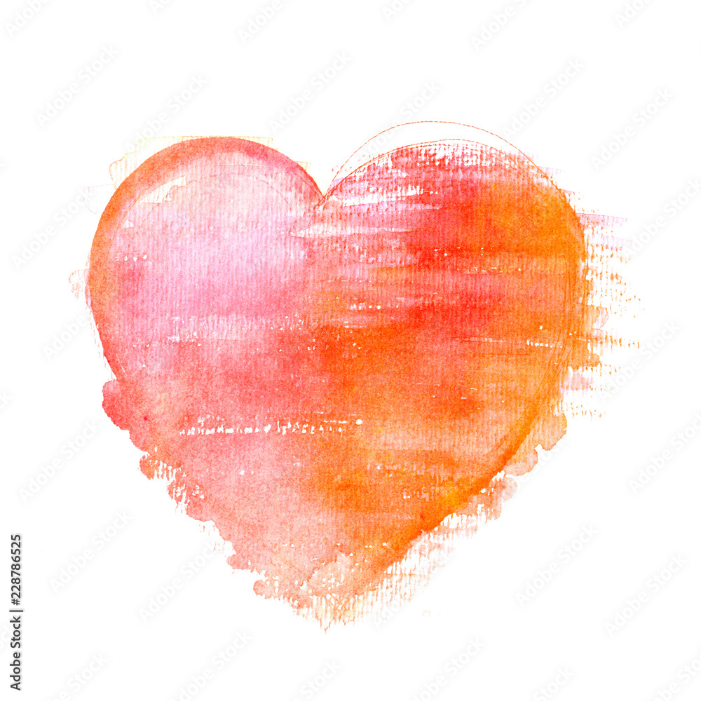 A watercolour drawing of a pastel pink and golden heart, hand drawn on a white background