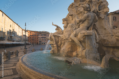 Four Rivers fountain in Piazza Navona, Rome, Italy, Europe. Rome ancient stadium for athletic contests (Stadium of Domitian). Rome Navona Square is one of the best known landmarks of Italy and Europe photo