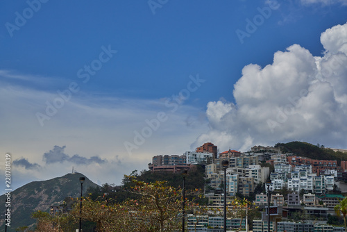 scenic of house on hill with blue sky for vacation time