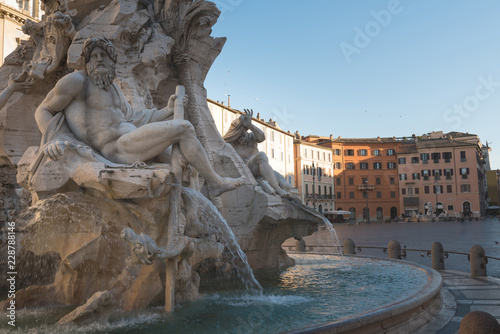 Four Rivers fountain in Piazza Navona, Rome, Italy, Europe. Rome ancient stadium for athletic contests (Stadium of Domitian). Rome Navona Square is one of the best known landmarks of Italy and Europe © Konstantin Maslak