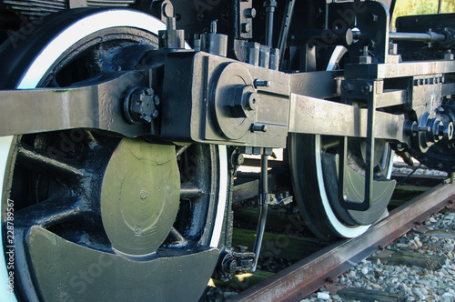 Closeup of old train wheels on track