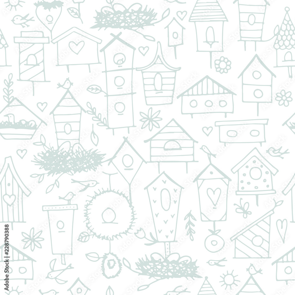 Birdhouses, seamless pattern for your design
