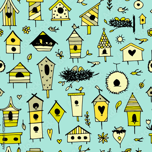 Birdhouses, seamless pattern for your design
