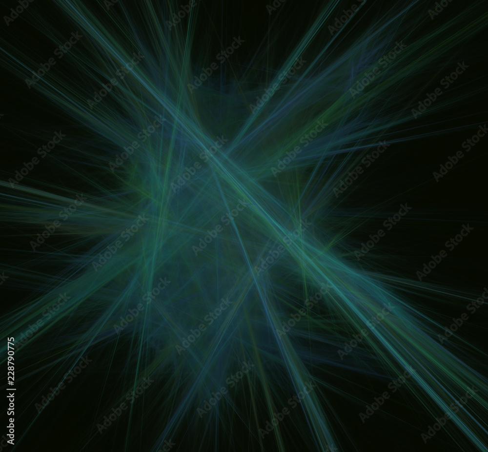 Blue green fractal lines. Fantasy fractal texture. Digital art. 3D rendering. Computer generated image.