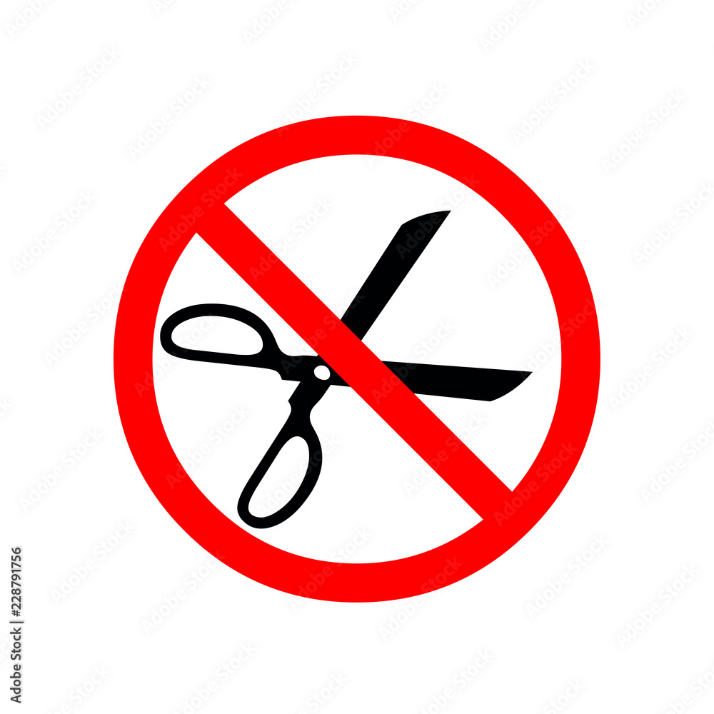 No scissors prohibition sign icon vector illustration Red circle of prohibition isolated on white do not cut No scissors prohibition sign icon vector illustration Red circle of prohibition isolated on white do not cut