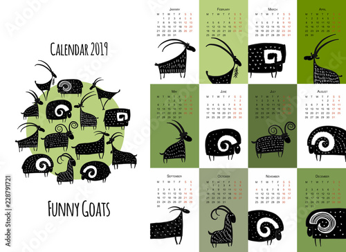 Funny goats, calendar 2019 design