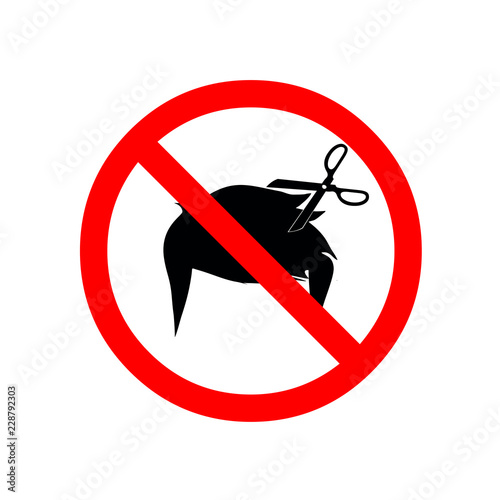 No, Ban or Stop signs. Hairdresser icons. Scissors cut hair symbol. Comb hair with hairdryer sign. Prohibition forbidden red symbols. Vector