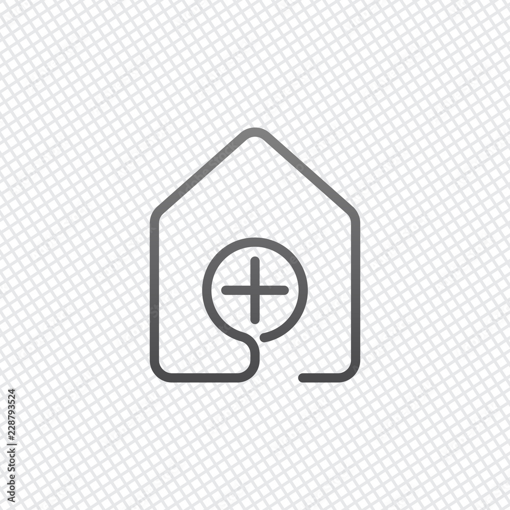 house with medical cross icon. line style. On grid background house with medical cross icon. line style. On grid background