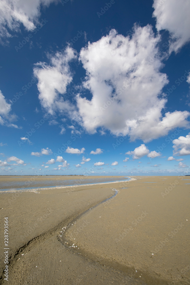Litlle river flowing on the beach into sea, Somme Bay, Picardy, France. Litlle river flowing on the beach into sea, Somme Bay, Picardy, France.